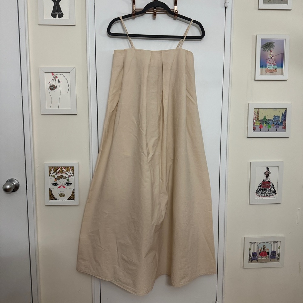 ASOS EDITION Pleat Front Cotton Cami Midaxi Dress Beige with Pockets Size 0